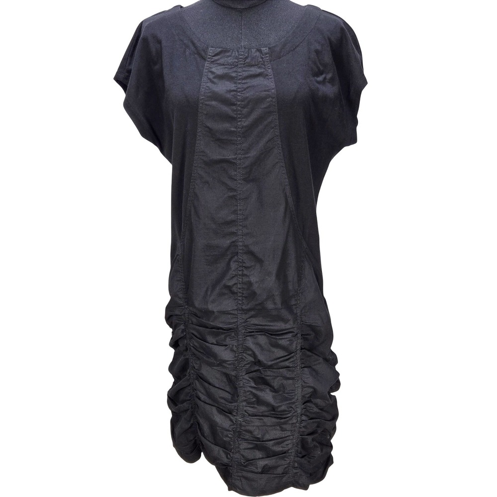 Women's Wearables Large Black Ruched Front Short Sleeve Tunic Mini Dress